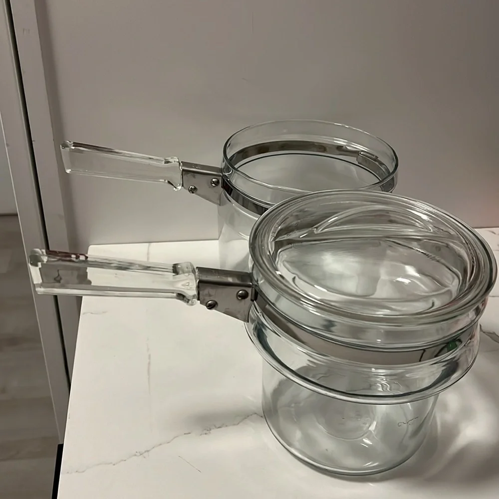 Vintage Pyrex Flameware #6283 Double Boiler Pot & Lid Set